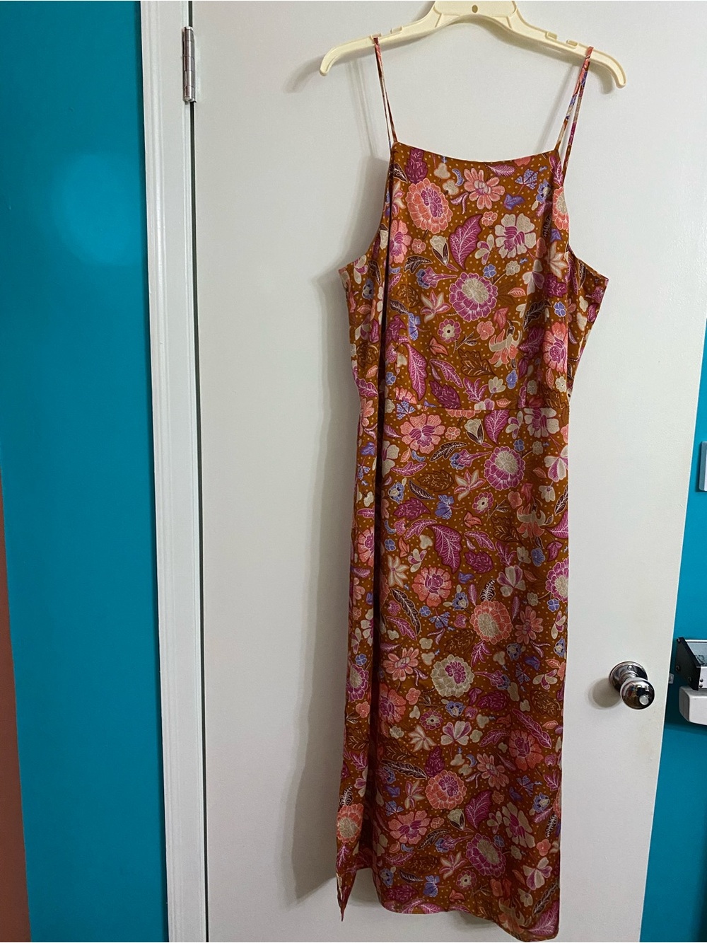 Ann Taylor Rust Floral Slip Maxi Dress with Pink Accents